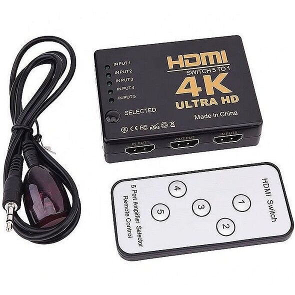 Διαχωριστής Υψηλής Ταχύτητας HDMI 4K RoGer 5 είσοδοι HDMI / Τηλεχειριστήριο / Καλώδιο υπερύθρων