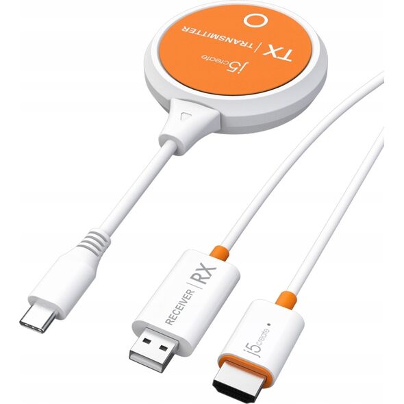 Adapter AV j5create j5create JVAW62 Nadajnik i odbiornik AV Pomarańczowy, Biały