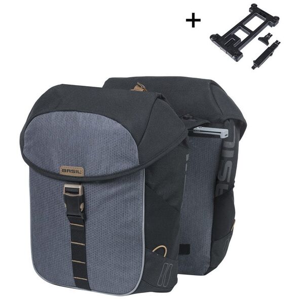 Sakwa miejska podwójna BASIL MILES TARPAULIN DOUBLE PANNIER BAG MIK 34L, MIK System (ready to go), 100% wodoodporna black slate (NEW 2025)