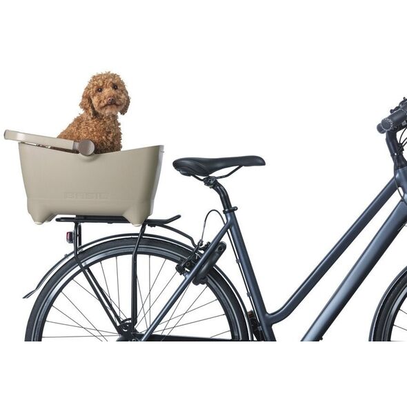 Kosz na tylny bagażnik BASIL BUDDY DOG BICYCLE BASKET REAR MIK, MIK system (ready to go) plastik, poduszka, biscotti brown (NEW 2025)