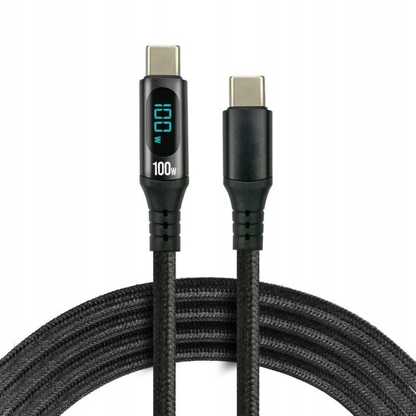 Πλεκτό καλώδιο USB-C -> USB-C 1m 100W ενσωματωμένη οθόνη μαύρο