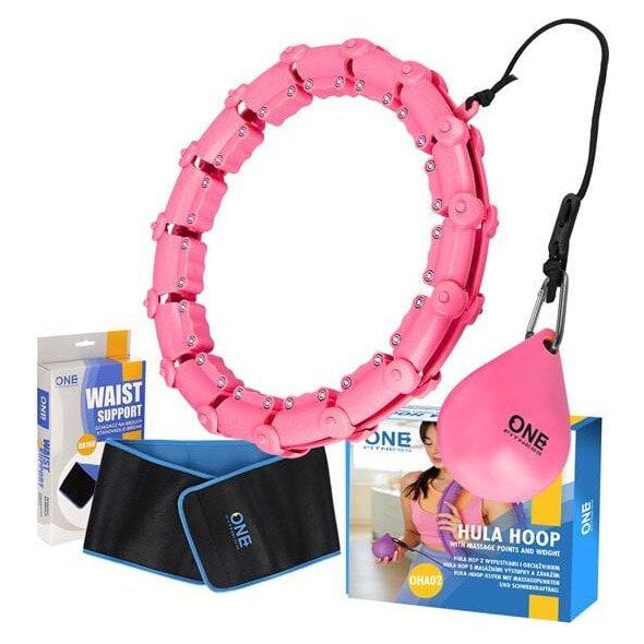 Zestaw hula hop z wypustkami i obciążnikiem One Fitness różowe oha02 pas wyszczuplający br160