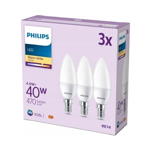 Signify Philips LED classic Lampe 40W E14 Kerze Warmw 470lm matt 3er P
