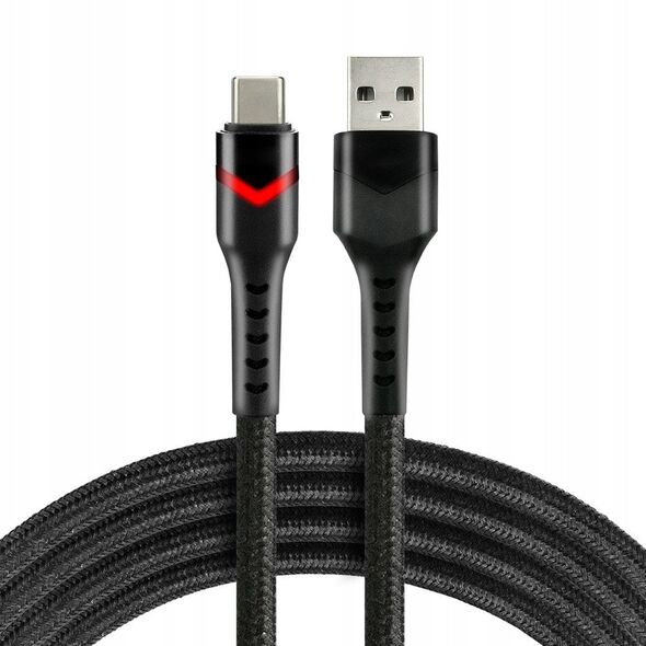 Πλεκτό καλώδιο USB -> USB-C 1m 3A RGB LED μαύρο