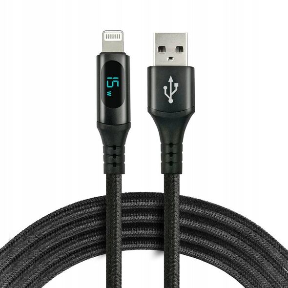 Πλεκτό καλώδιο USB -> Lighting 1m 2.4A με ενσωματωμένη οθόνη μαύρο