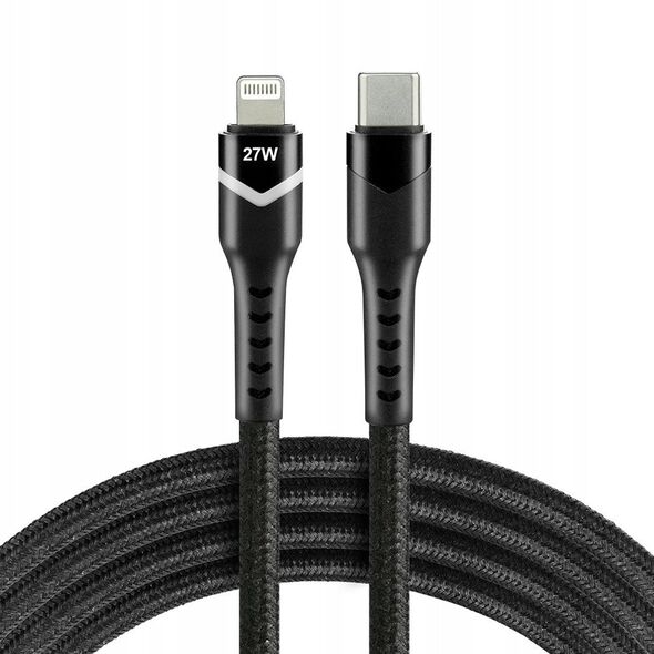 Πλεκτό καλώδιο USB-C -> Lightning 1m 27W RGB LED μαύρο