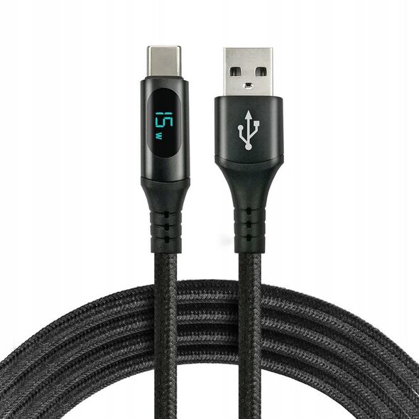 Πλεκτό καλώδιο USB -> USB-C 2m 3A με ενσωματωμένη οθόνη μαύρο