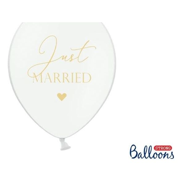 Party Deco Balony weselne, Just Married, białe, 30 cm, 50 szt. uniwersalny