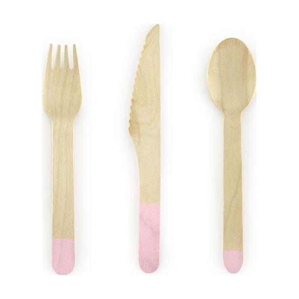 Party Deco Sztućce drewniane, jasnoróżowe, 16cm, 18 szt. uniwersalny