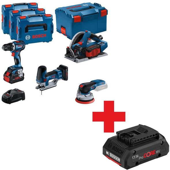 BOSCH.ΣΕΤ ΣΥΝΔΥΑΣΜΟΥ 18V (GSR 18V-90C + GKT 18V-52GC + GST 18V-155 SC + GEX 18V-125) 1xPC4,0Ah 2xPC5,5Ah ...