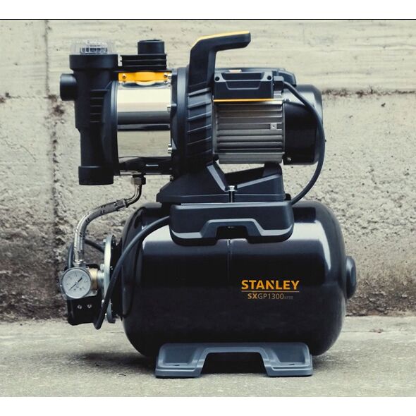 Water supply system STANLEY SXGP1300XFBE, suction depth 8 m, lifting height 50 m, capacity 70 l