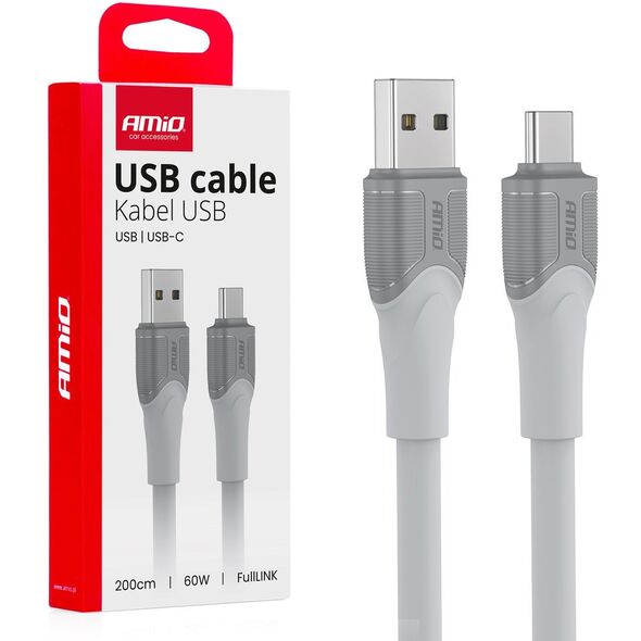 Kabel do ładowania usb-a usb-c 60w 200cm fulllink transmisja danych amio-04290