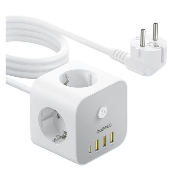 Πολύπριζο Baseus PowerCombo 7in1 3 Θέσεων με Κουμπί On/Off, Θύρες 3xUSB A, 1xUSB C & Καλώδιο 1.5m Λευκό 6932172663483 6932172663483 έως και 12 άτοκες δόσεις