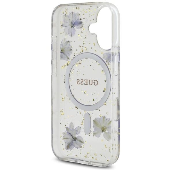 Etui Guess Resin Flowers Glitter MagSafe do Apple iPhone 16 fioletowy