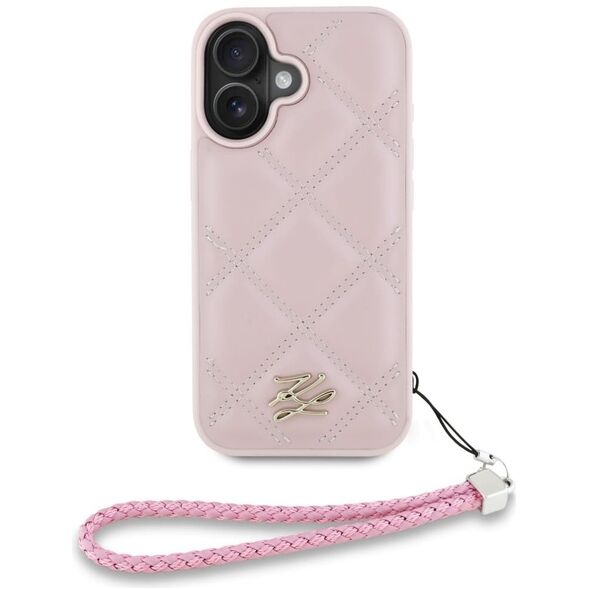 Etui Karl Lagerfeld Quilted Initial Logo & Chain Strap do Apple iPhone 16 różowy