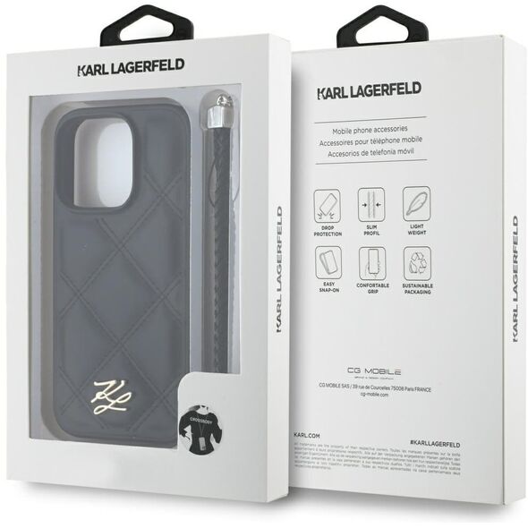 Etui Karl Lagerfeld Quilted Initial Logo & Chain Strap do Apple iPhone 16 Pro czarny