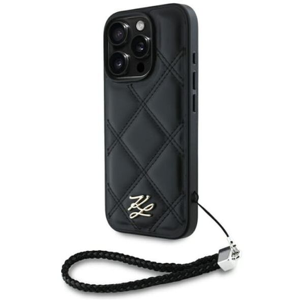 Etui Karl Lagerfeld Quilted Initial Logo & Chain Strap do Apple iPhone 16 Pro czarny