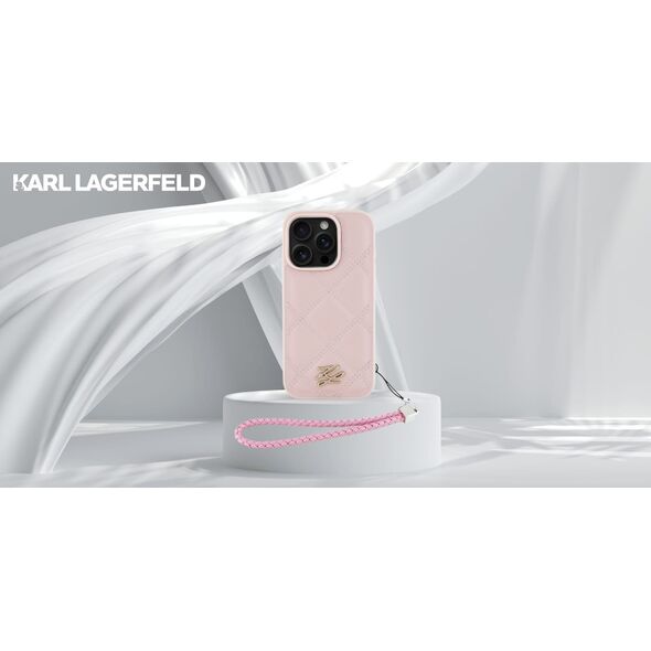 Etui Karl Lagerfeld Quilted Initial Logo & Chain Strap do Apple iPhone 16 Pro Max różowy