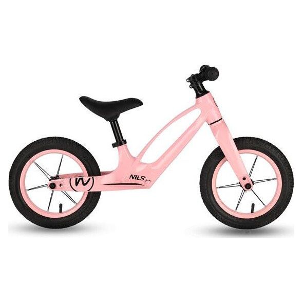 Rowerek biegowy dziecięcy Nils Fun RB901 pompowane koła led 12'' różowy 90x50x41cm