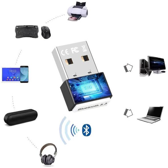 ADAPTER BLUETOOTH 5.3 USB 3.0 ODBIORNIK NADAJNIK DO KOMPUTERA ZASIĘG 20M