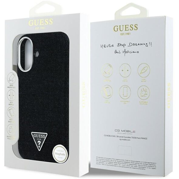 Etui Guess Denim Triangle Logo MagSafe   do iPhone 16 czarny