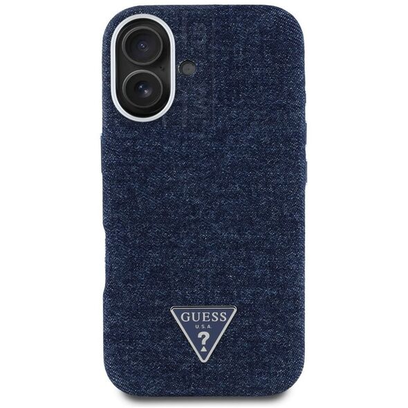 Etui Guess Denim Triangle Logo MagSafe   do iPhone 16 niebieski