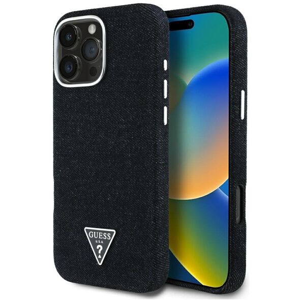 Etui Guess Denim Triangle Logo MagSafe   do iPhone 16 Pro Max czarny