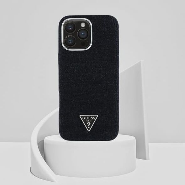 Etui Guess Denim Triangle Logo MagSafe   do iPhone 16 Pro Max czarny