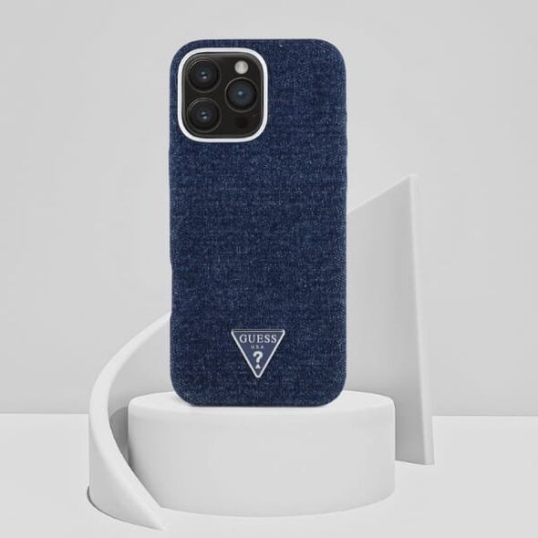 Etui Guess Denim Triangle Logo MagSafe   do iPhone 16 Pro niebieski