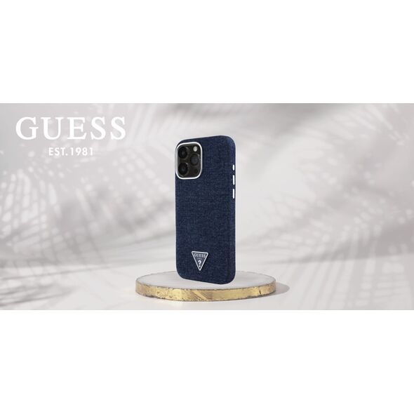 Etui Guess Denim Triangle Logo MagSafe   do iPhone 16 Pro niebieski