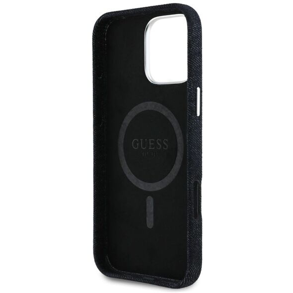 Etui Guess Denim Triangle Logo MagSafe   do iPhone 16 Pro czarny