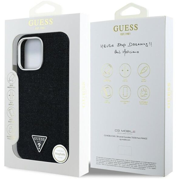 Etui Guess Denim Triangle Logo MagSafe   do iPhone 16 Pro czarny