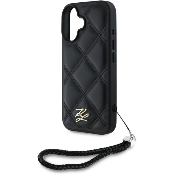 Etui Karl Lagerfeld Quilted Initial Logo & Chain Strap do iPhone 16 czarny