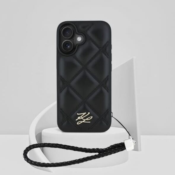 Etui Karl Lagerfeld Quilted Initial Logo & Chain Strap do iPhone 16 czarny