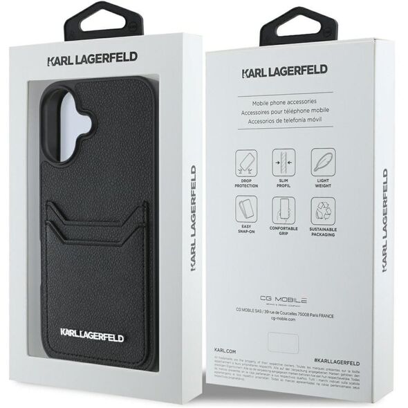 Etui Karl Lagerfeld HC Grained PU        Cardslot Metal Elong do iPhone 16 czarny