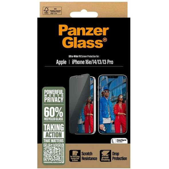 PanzerGlass Ultra-Wide Fit - szkło prywatyzujące do iPhone 16E/14/13/13 Pro czarna ramka - Gwarancja bezpieczeństwa. Proste raty. Bezpłatna wysyłka od 170 zł.