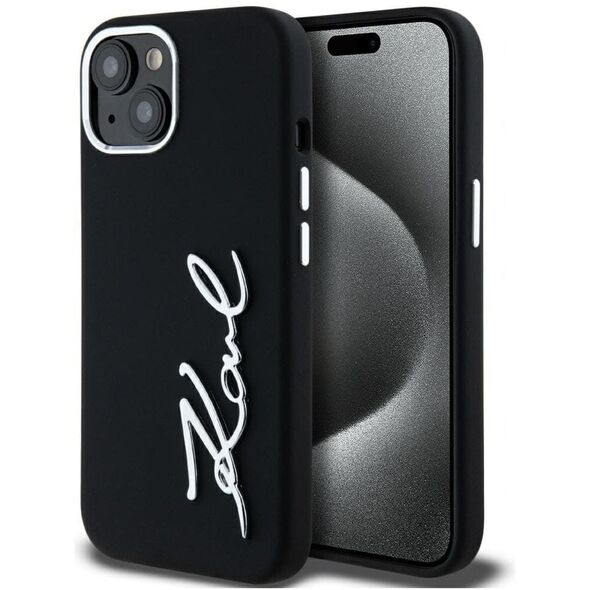 Case Karl Lagerfeld Silicone Metal Script Logo for iPhone 15 black