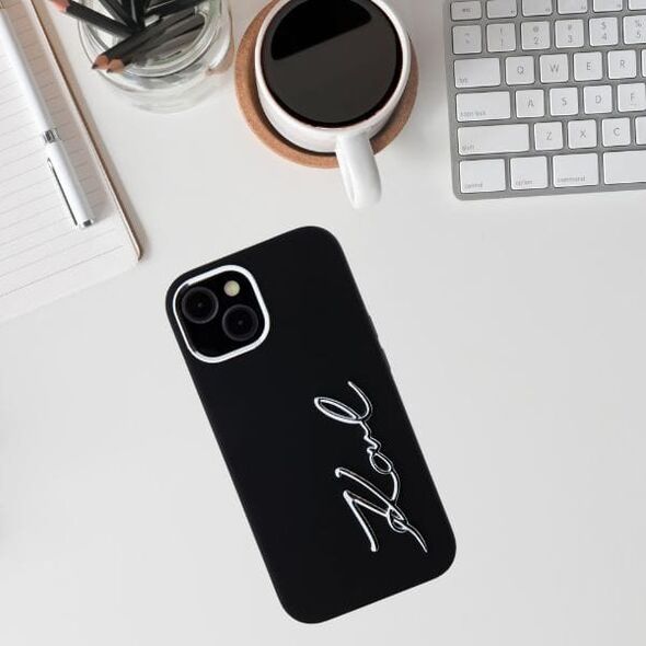 Case Karl Lagerfeld Silicone Metal Script Logo for iPhone 15 black
