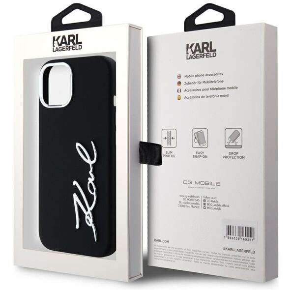 Case Karl Lagerfeld Silicone Metal Script Logo for iPhone 15 black