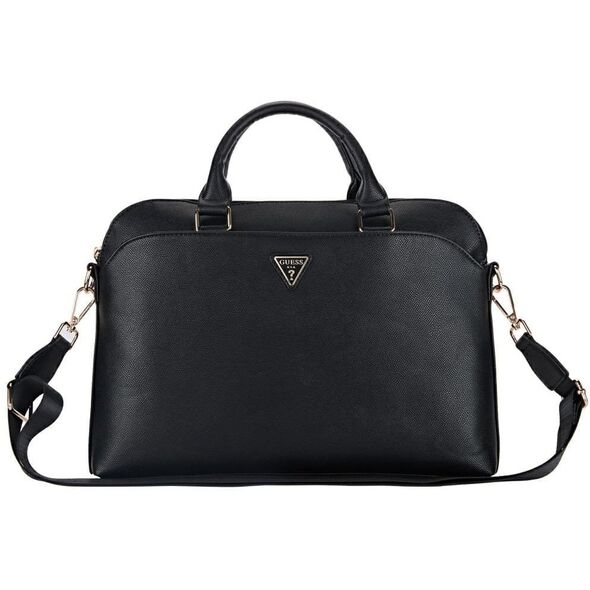 Bag Guess Grained Zipper Pocket Triangle Logo 15" black