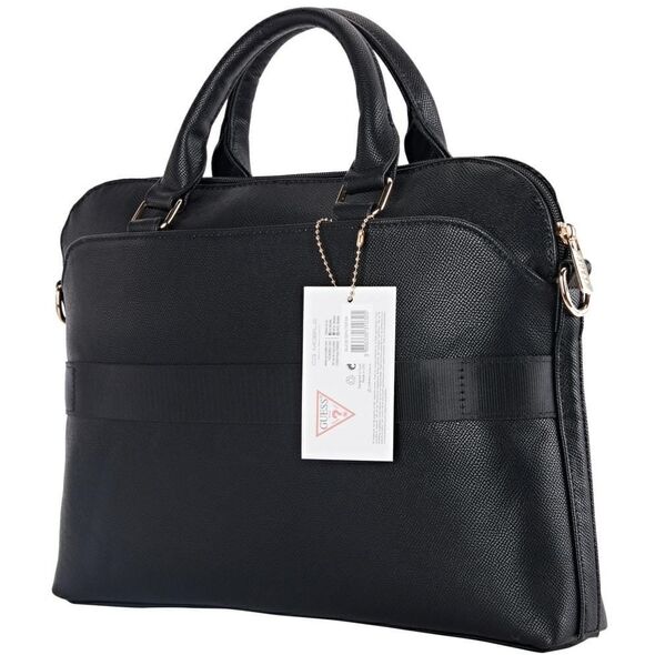 Bag Guess Grained Zipper Pocket Triangle Logo 15" black