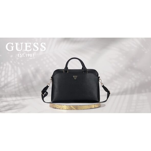 Bag Guess Grained Zipper Pocket Triangle Logo 15" black