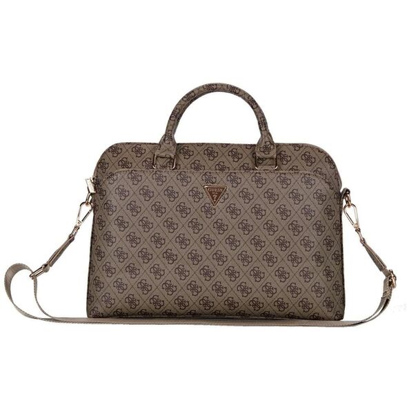 Bag Guess 4G Zipper Pocket Triangle Logo 15" brown