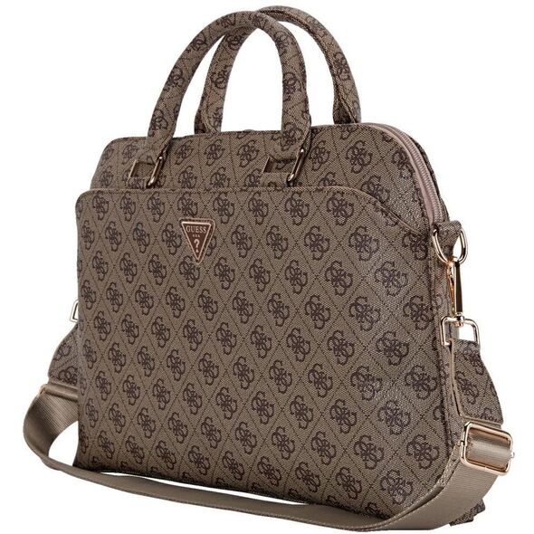 Bag Guess 4G Zipper Pocket Triangle Logo 15" brown