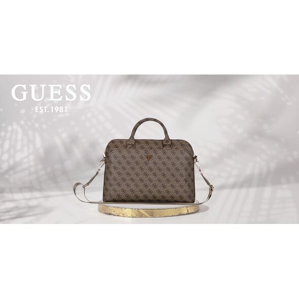 Bag Guess 4G Zipper Pocket Triangle Logo 15" brown