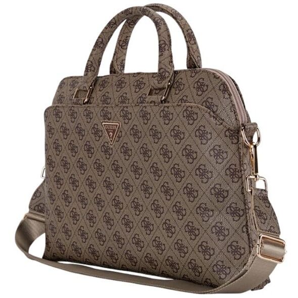 Bag Guess 4G Zipper Pocket Triangle Logo 15" brown