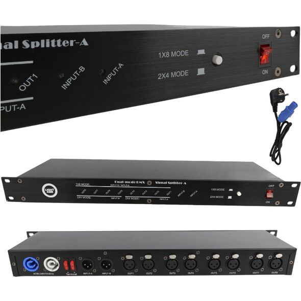 LIGHT4ME XSPLIT 2x4 rozdzielacz sygnału DMX splitter 8-kanałowy rack 19" 1U dwa tryby pracy