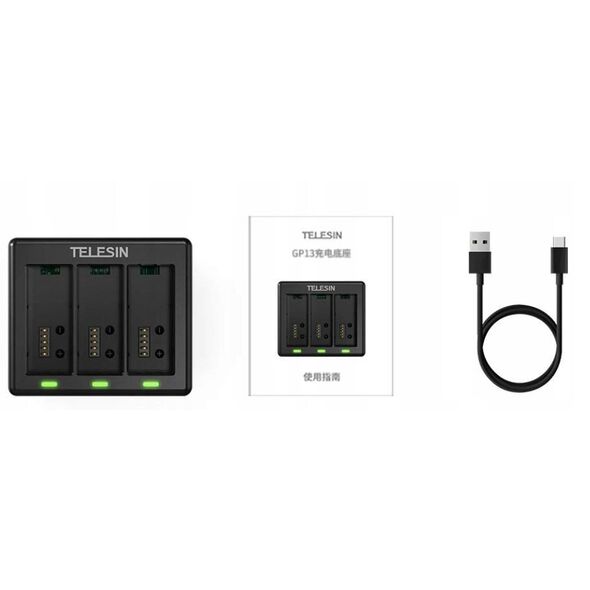 Φορτιστής Usb Για Τρεις 3x Μπαταρίες Για Gopro Hero 13 Black Telesin / S0-bcg-13-tgp / S0-bcg-12-tgp
