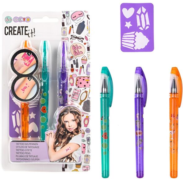 Στυλό για δημιουργία τατουάζ 3τμχ μιξ CREATE IT!