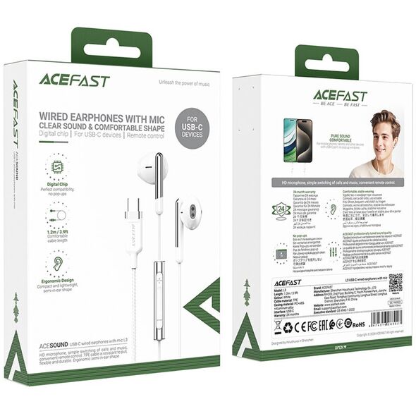 Słuchawki Acefast L3 przewodowe USB-C z mikrofonem - białe